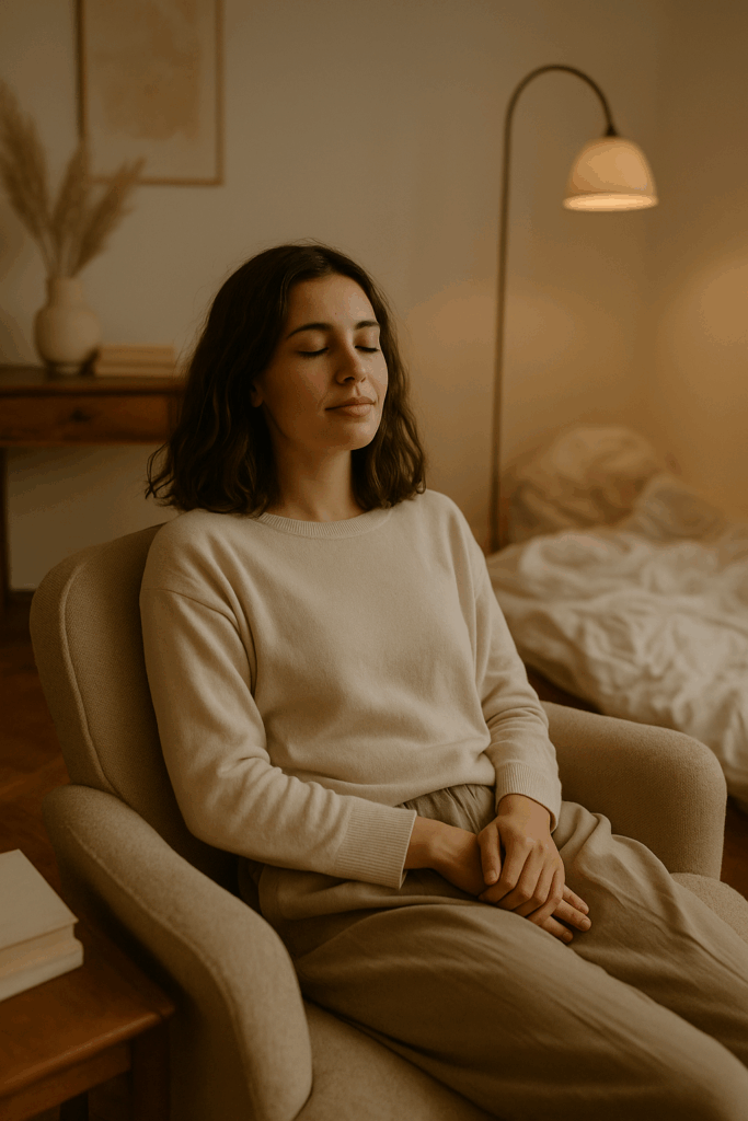 a woman sitting calmly