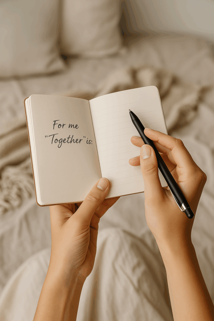 notebook with "Fore me “Together” is