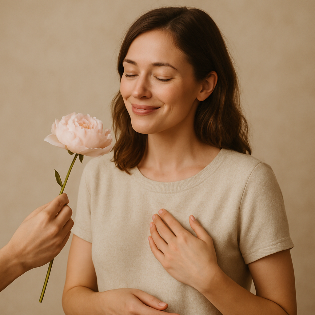 woman receiving a flower