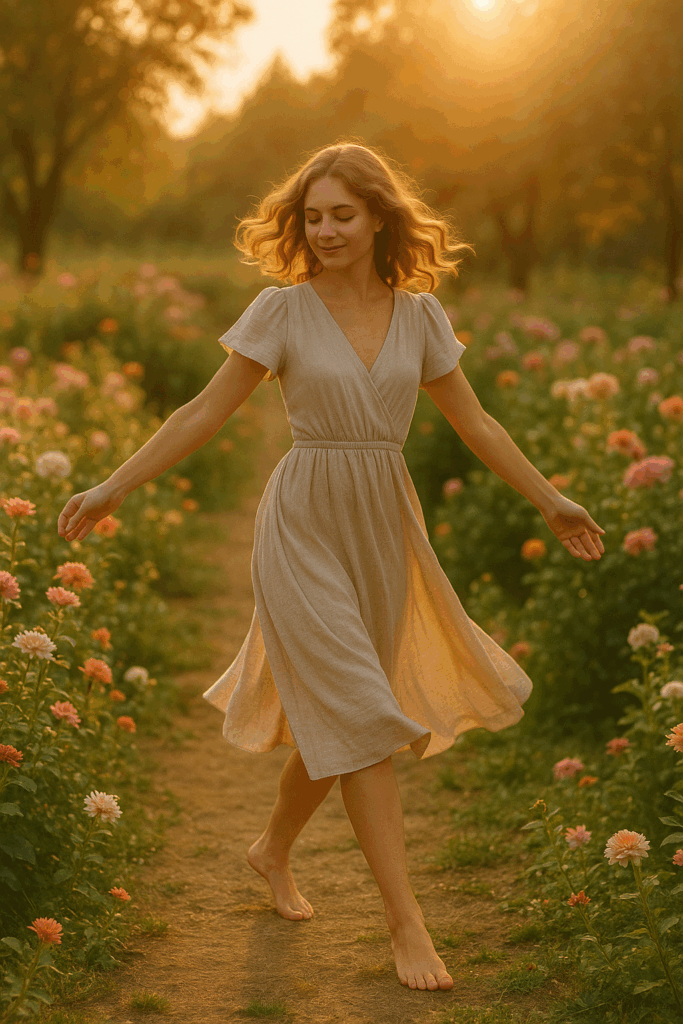 a woman dancing in the garden