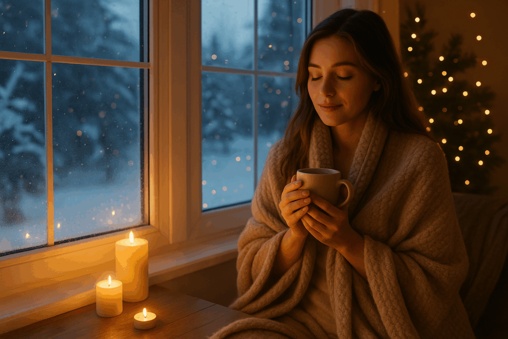 woman at Christmas with a cup